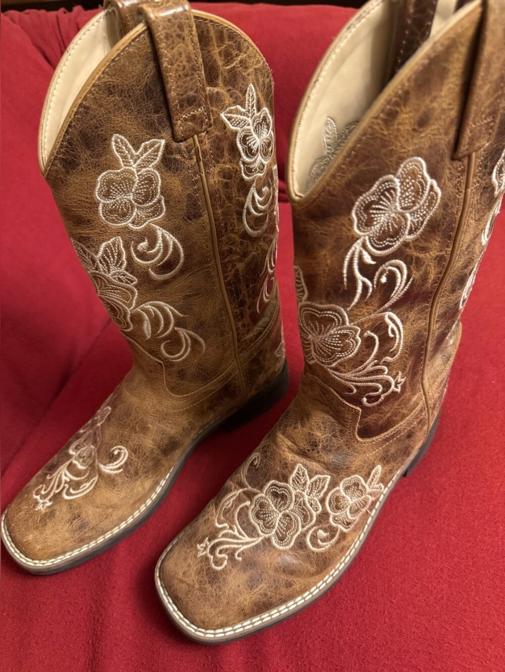 Embroidered Leather Cowboy Boots Square Toe Wide Width* Women's US Size 8.5 D